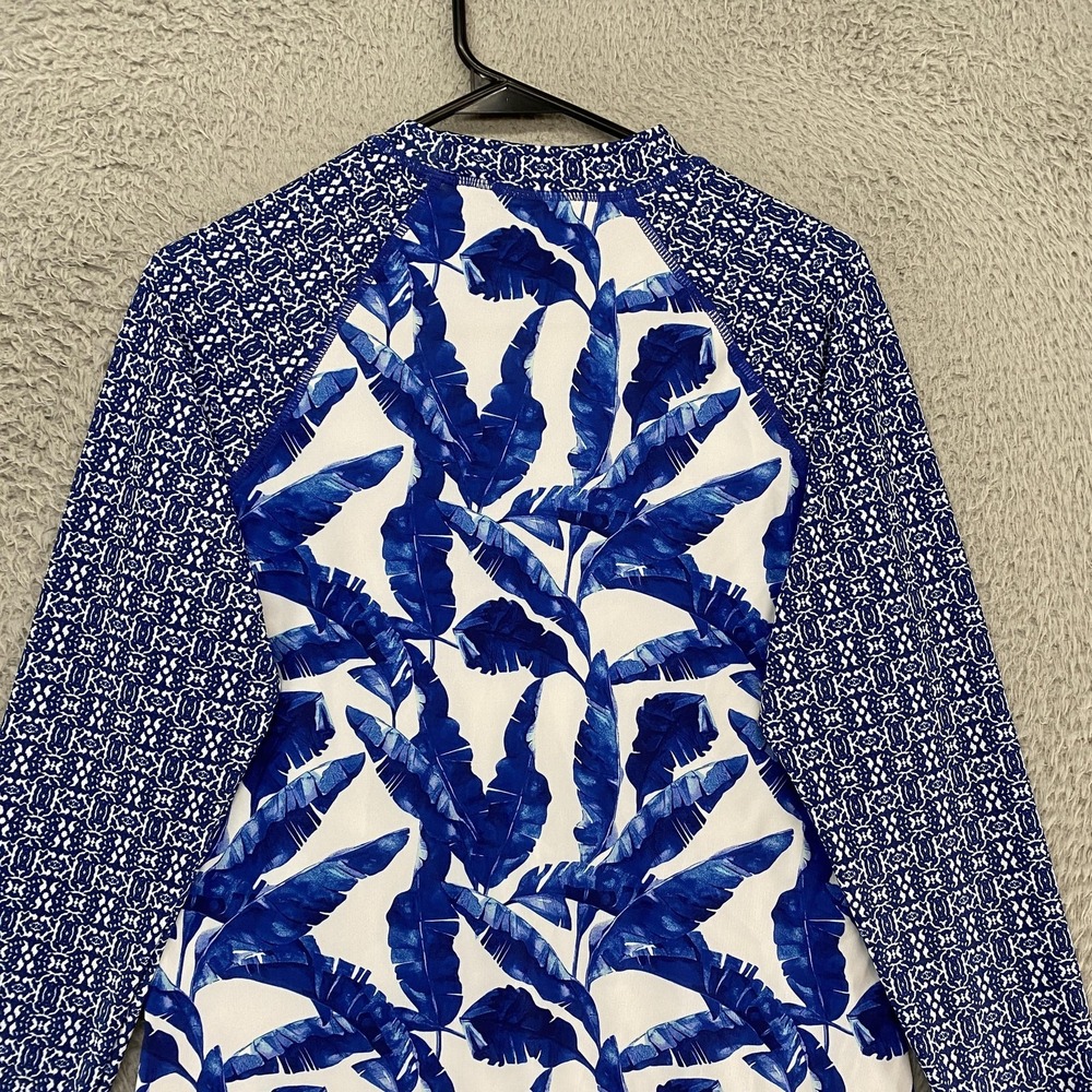 Cabana Life Rash Guard Swim‎ Shirt Womens Medium Blue Leaf Long Sleeve Tropical - Picture 10 of 13